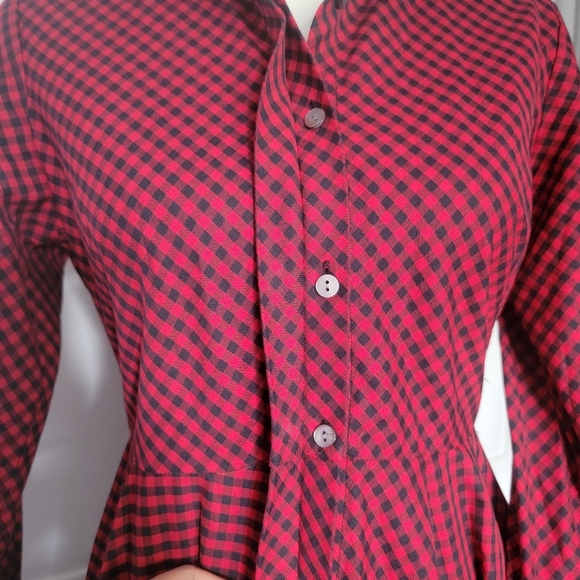 Petersyn Sutton Tartan Red Plaid Cotton Asymmetric A-line Midi Dress Size Small - Picture 8 of 15